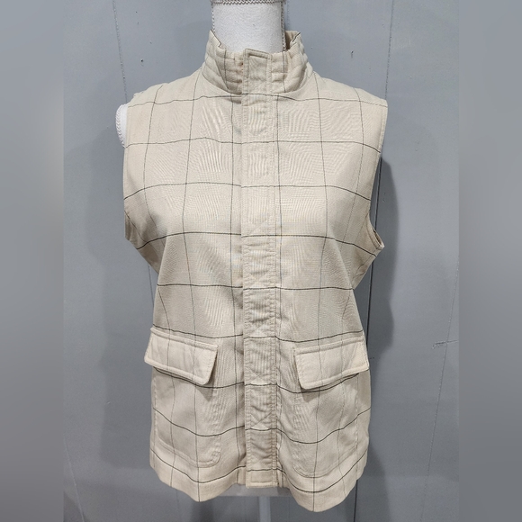 Ashworth Plaid Vest Lined Beige With Two Pockets and Closures, Size Medium - Picture 1 of 10